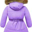 Girls Winter Coat Warm Puffer Jacket Long Fleece Lined Coat With Removable Hood 11-12
