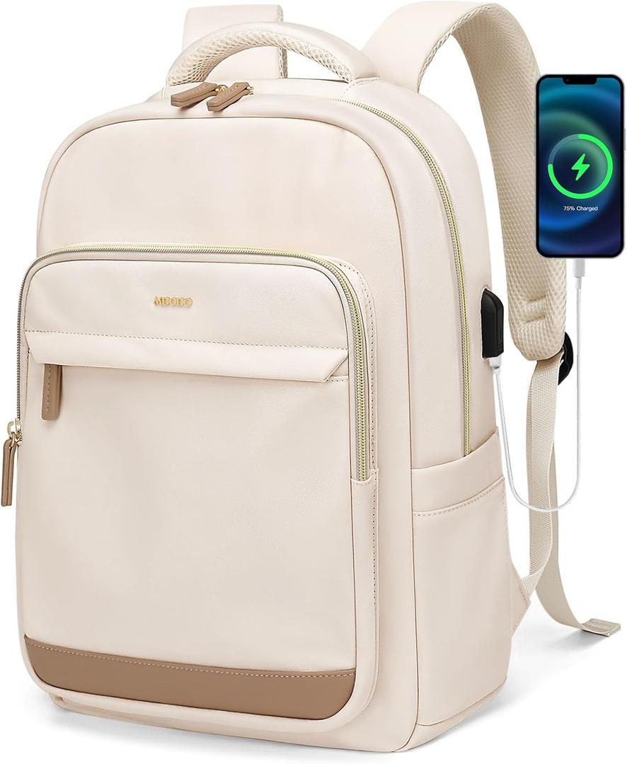 Laptop Backpack for Women,Travel Backpack with Laptop Compartment,Casual Daypack College Bookbag Computer Work Backpack, Beige (Beige-1 Pcs)