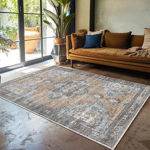Muddy Mat Coral 5x7 Washable Area Rugs for Living Room, Bedroom & Dining Room Modern Soft Low Pile Non Slip Carpet Pet Friendly Waterproof Foldable Rugs for Home