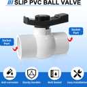 FANOVO 2 inch PVC Ball Valve, 2pcs Slip PVC Shut Off Water Valves with Double Socket Full Flow Port, Schedule 40 Plastic Control Valve, Using for CommercialSwimming Pool, Irrigation System