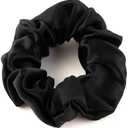 Bunnikins & Clover Silk Scrunchies for Hair Sleep, 100% Mulberry Silk Hair Tie for Curly Hair with Elastic Band, Black Elastic Hair Scrunchie for Women Girls, 2Pack