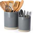 famiware Milkyway Kitchen Utensil Holder for Countertop, 7.2"+5.8" Ceramic Cooking Utensil Crocks for Counter, Utensil Organizer for Spatula & Spoon, Kitchen Decor, Set of 2, Dark Gray