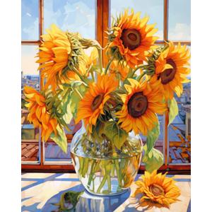 Tucocoo Sunflowers DIY Paint by Numbers for Adults Flowers in Glass Vase DIY Oil Painting Acrylic Paint Art Painting Kits Canvas with Acrylic Paint Floral Art 16x20 Inch Without Frame
