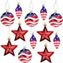 Sfcddtlg 12 Pcs Patriotic Ornaments Hanging Balls- 4th of July Independence Day Tree Ornaments- Red White Blue Stars Balls for Holiday Wedding Veteran Day Tree Decorations