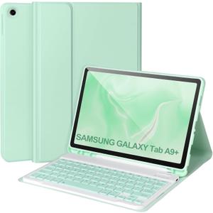 Keyboard Case for Samsung Galaxy Tab A9+/Plus 11 2023(SM-X210/X216/X218),Case with Keyboard for Samsung Tab A9+ with S Pen Holder,Detachable Bluetooth Keyboard for Galaxy A9 Auto Wake/Sleep,Green