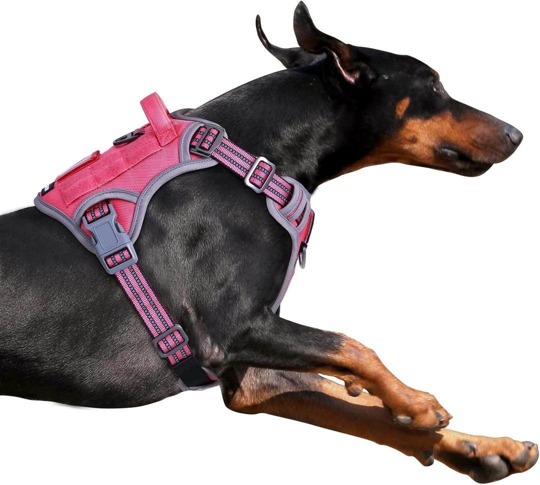 BUMBIN Tactical Dog Harness for Large Dogs No Pull, Famous TIK Tok No Pull Puppy Harness, Fit Smart Reflective Pet Walking Harness for Training, Adjustable Dog Vest Harness with Handle Pink L (L(Neck:19-25", Chest:21-35"), Rose Red)