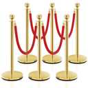 6PCS Stanchion Post, Crowd Control Barriers, 5 ft Red Velvet Rope Red Carpet Ropes and Poles, Stainless Steel Gold Stanchions Used for Theaters, Parties, Wedding, Exhibition