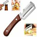 3 x Multi-Functional Vegetable Peeler for Kitchen with Wooden Handle and Bottle Opener, 3 in 1 Stainless Steel Green Onion Slicer Kitchen Tool for Fruit Potato Pumpkin Apple carrot Papaya, Non-Slip Handle