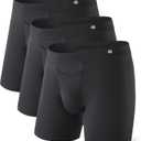 DAVID ARCHY Mens Boxer Briefs with Covered Waistband & Fly, Breathable Underwear, Moisture-Wicking, 3-Pack Large, Black