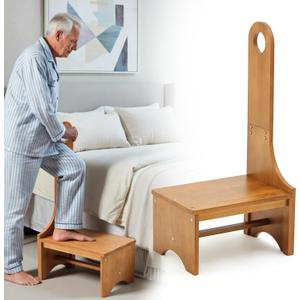 Yalikop Wooden Step Stool with Handle for Adults, Elderly & Seniors, 9'' Wood Bedside Steps for High Beds Heavy Duty Antislip One Step Stool Platform Holds up to 400 Lbs for Kitchen Bathroom