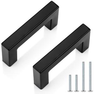 Probrico Cabinet Handles Stainless Steel Kitchen Drawer Pulls Square Bar Cabinet Hardware for Kitchen Bathroom Cupboard Dresser Black 10 Pack 2-1/2 Inch (64mm) Hole Center
