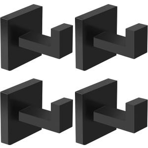 IBosins 4 Pack Towel Hooks Hand Towel Holder for Bathroom Wall Livingroom Bedroom Kitchen Closet Heavy Duty Stainless Steel Hook Hanger for Robe, Bath Towel, Coat (Square Matte Black)