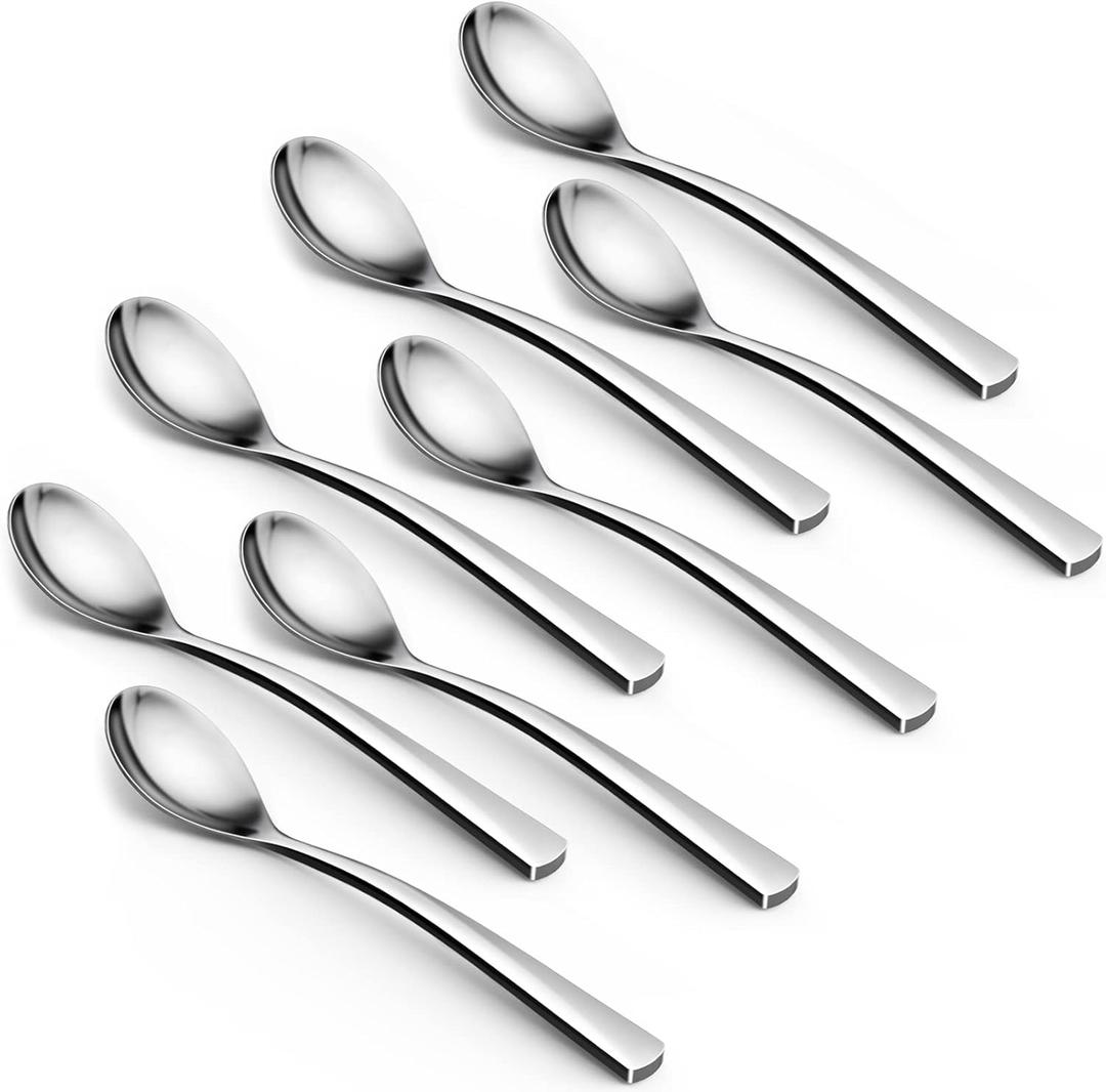 GLAMFIELDS 8-Piece Teaspoons, 6.15" Long Handle Demitasse Espresso Spoons Set, Stainless Steel Small Serving Spoons for Dessert