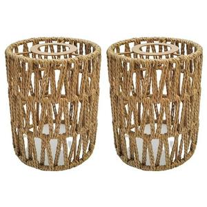 2 Pack Rattan Lamp Shade Small Boho Shades Replacement - Pendant Sconce Shade Ceiling Fan Light Covers Cylinder Woven Lampshade for Floor Lamps Pendant Light Chandelier Wall Sconces