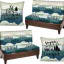 2 Set Rv Dinette Cushion Covers Stretch Washable Rv Cushion Slipcove Replacement for Camper Car Bench, 2 Pillowcase, 2 Backrest and 2 Bench Covers (Mountain Landscape)