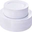 FLOWERCAT 100PCS White Plastic Plates-Heavy Duty White Disposable Plates for Christmas/Easter/Party/Wedding -Serve 50 guests 10.25inch & 7.5inch