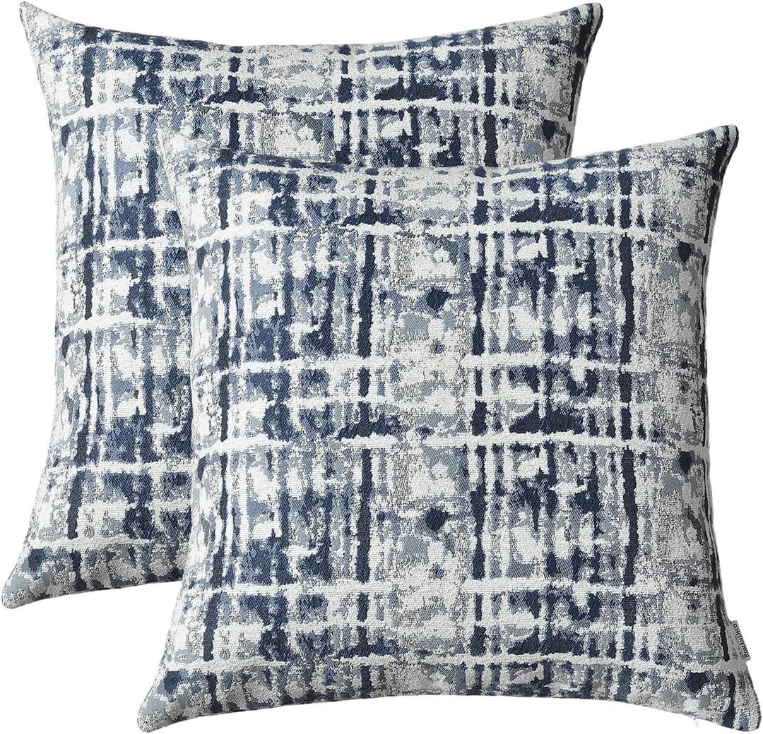 Jacquard Decorative Throw Pillow Covers for Couch Set of 2, 18x18 Inches, Navy Blue