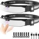 K0209*2PCS 1500 Lumen Rechargeable Headlamp with Motion Sensor & Red Light-Super Bright Head Lamp,Head Lights for Forehead,LED Headband,Hard Hat Flashlight for Adults Camping,Hiking,Mechanic