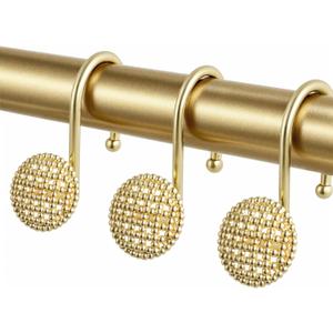 Pearlbee Gold Shower Curtain Hooks, Rustproof Shower Curtain Rings for Bathroom, Metal Shower Hooks for Shower Curtain Rod, Modern Decorative Shower Curtain Hangers Set of 12, Round Heavy Duty Design