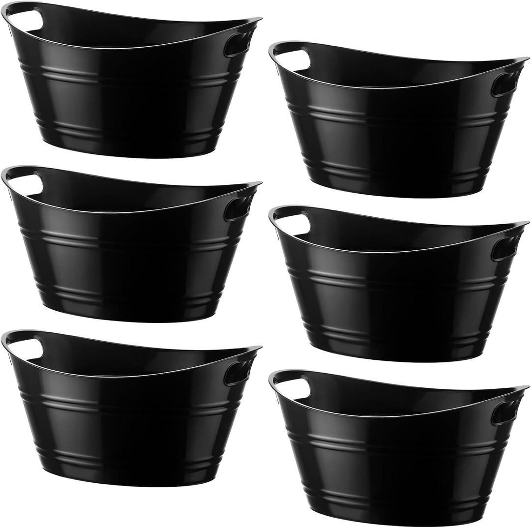 Patelai 6 Pcs Ice Buckets Bulk, Plastic Ice Buckets with Handles, Oval Storage Tub, Large Capacity Drink Tub for Party Bar Wine Beer Champagne Beverage Bottle Cooler(4.5 Liter,Black)