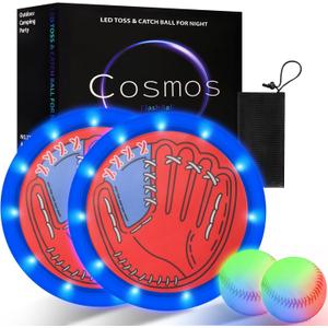 LED Toss and Catch Ball Game Set, Glow in The Dark, Kids Toddler Baseball Catch Ball Outdoor & Beach Toys, Family Games for Pool Yard Camping, Birthday Gift for Boys Girl