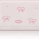 Small Wallets Woman, Cute Tri-fold Coquette Wallet for Women with Bow Design, Compact Credit Card Holder Purse with ID Window for Coin Cash Change (Pink)