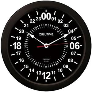 Trintec 24 Hour Military Time SWL Zulu Time Black Wall Clock 10" Dial