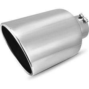 AUTOSAVER88 5 Inch Inlet Exhaust Tip, 5" Inlet 10" Outlet 18" Overall Length Chrome-Plated Finish Stainless Steel Exhaust Tail Tip for 5" Outside Diameter Tailpipe, Rolled Angle Cut, Bolt-On, Polished