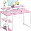 Pamray 33.5 Inch Small Computer Desk with Monitor Stand and Shelves