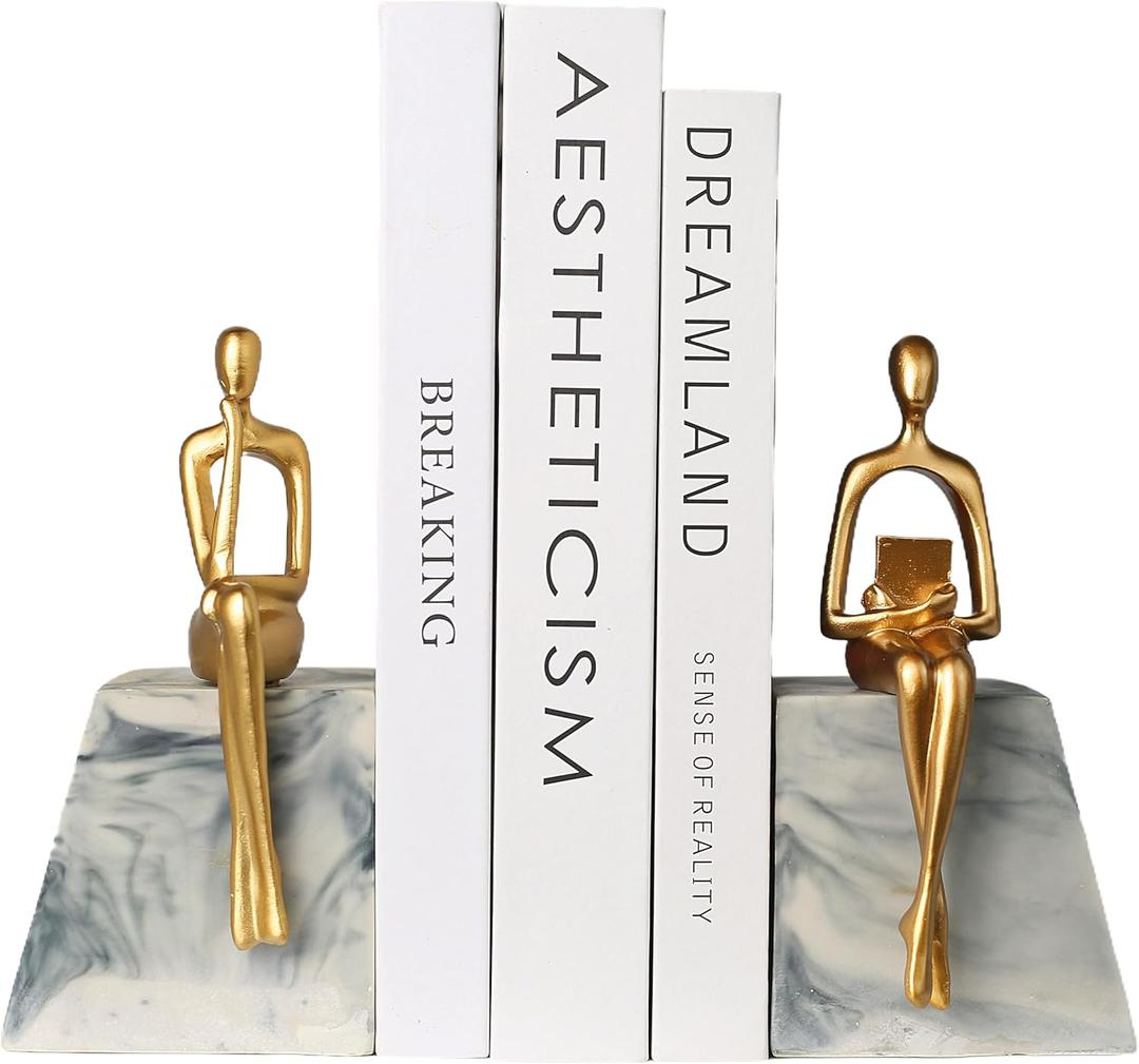 Book Ends for Shelves to Hold Books,Heavy Duty Thinker Abstract Statue Decorative Bookends for Home Office Bookshelf, Gift for Book Lovers,1 Pair