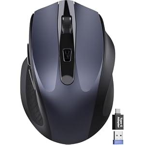 Wireless Mouse for Laptop, 2.4GHz Computer Mouse with USB-A Port &USB-C Adapter, Cordless Office Mice with 6 Buttons & 3 Level DPI for Small to Medium Hands, Work with PC, Desktop, Tablet - M21