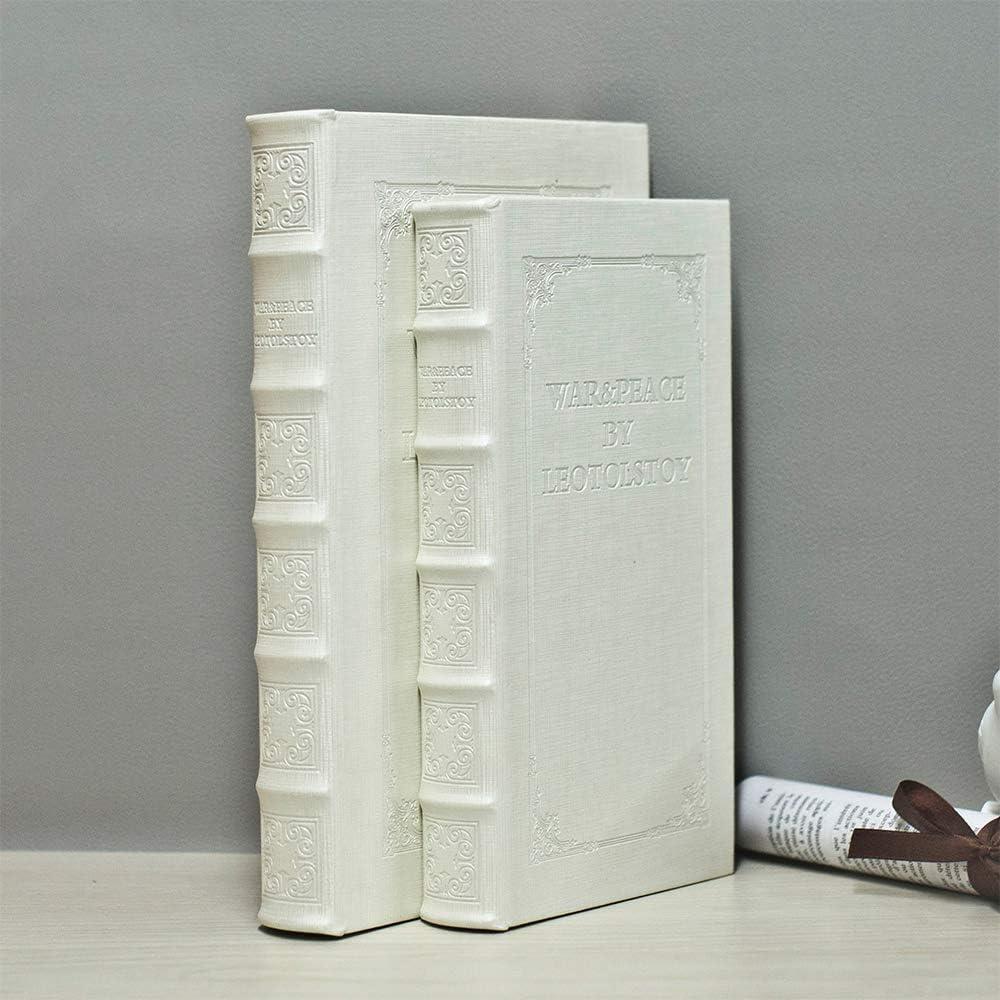 Decorative Books with White Faux Leather Book Boxes for Decoration Display Coffee Table and Shelf Dcor, Fashion Decorative Storage Boxes, Fake Decor Books (Set of 2: C104L+C104S)