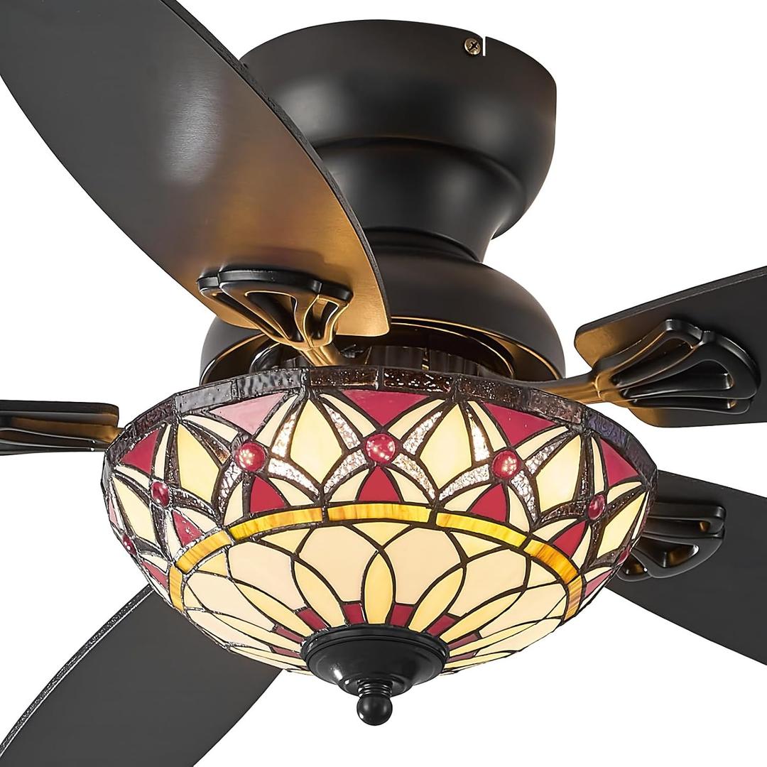 Tiffany Ceiling Fans with Lights-48"Ceiling Fan Chandelier and Glass Shade, 48in