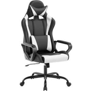 FDW Gaming Chair PU Leather Computer Chair Executive Headrest Lumbar Support Ergonomic Racing Desk Chair with Armrests 360° Swivel & Caster Five Star Metal Base for Office or Gaming