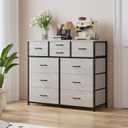 LUMTOK 10-Drawer Dresser, Fabric Storage Dresser Drawers for Bedroom, Hallway, Nursery, Closets, Steel Frame, Wood Top, Easy Pull Handle (Greige), 11.8"D x 39.4"W x 39"H