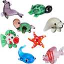 8 Pcs Tiny Glass Animals Blown Mini Glass Figurines Handmade Lampwork Animal Figurines Sets for Home Decoration Collectibles and Gifts（Marine Animals）