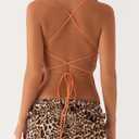 Women Y2K Sequin Rhinestone Criss Cross Straps Crop Cami Top Sexy V Neck Backless Floral Embroidery Halter Tank (Orange, M)