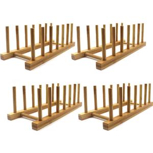 INNERNEED Bamboo Wooden Plate Racks Dish Stand Holder Kitchen Storage Cabinet Organizer for Dish/Plate/Bowl/Cup/Pot Lid/Cutting Board (Pack of 4)