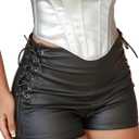 Avanova Women Faux Leather High Waist Summer Shorts Lace Up Sexy Shorts (Large, Black)