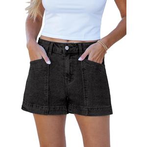 luvamia Jean Shorts for Women High Waisted Stretchy Denim Jorts Trendy Casual Distressed Cut Off Shorts with Pockets (Large, Washed Black)