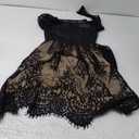 Floerns Women's Elegant Overlay Mesh Long Sleeve Scallop Hem Party A Line Dress Black Medium