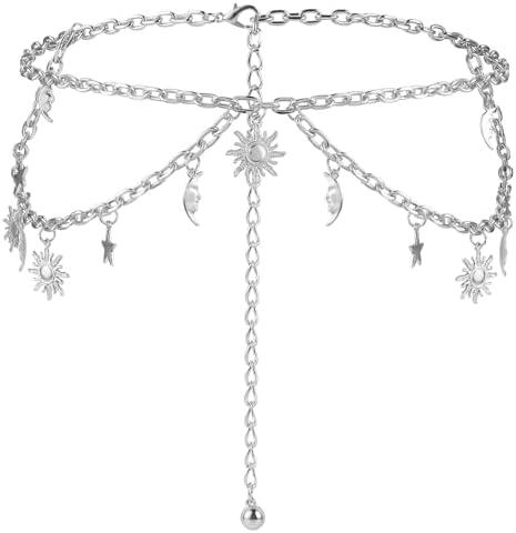 Amaxiu Double Layer Women's Metal Chain Belt, Adjustable Waist Link Belt Skinny Waistband Chain Decor for Dresses Jeans