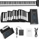 POGOLAB 88 Keys Roll Up Keyboard Piano, Portable Electric Foldable Piano with Sustain Pedal, 20 Songs, 128 Tones, 128 Rhythms, Rechargeable & Wireless BT, Music Gift for Beginners (with LED Display)