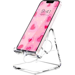 Crpich Acrylic Cell Phone Stand, Portable Phone Holder, Clear Phone Stand for Desk, Compatible with Phone16 15 14 13 Pro Max Mini 12 11 SE, Switch, Android Smartphone, Pad, Tablet, Desk Accessories