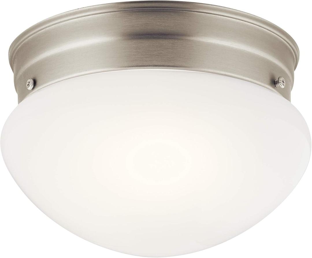 Kichler Ceiling Space 7.5" 1 Light Flush Mount with White Globe in Brushed Nickel