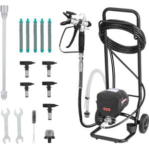 VEVOR Stand Airless Paint Sprayer, 650W, 3000PSI High Pressure Airless Sprayer with Cart, Cleaning Brush, Hose, Extension Rod, Nozzles, Electric Spray Paint Machine for House Exterior and Interior