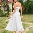 EYNMIN Floral Midi Wedding Guest Dresses for Women 2026 Summer Spring Lace Smocked Bow Tie Flowy A Line Boho Sundress (White, XS)