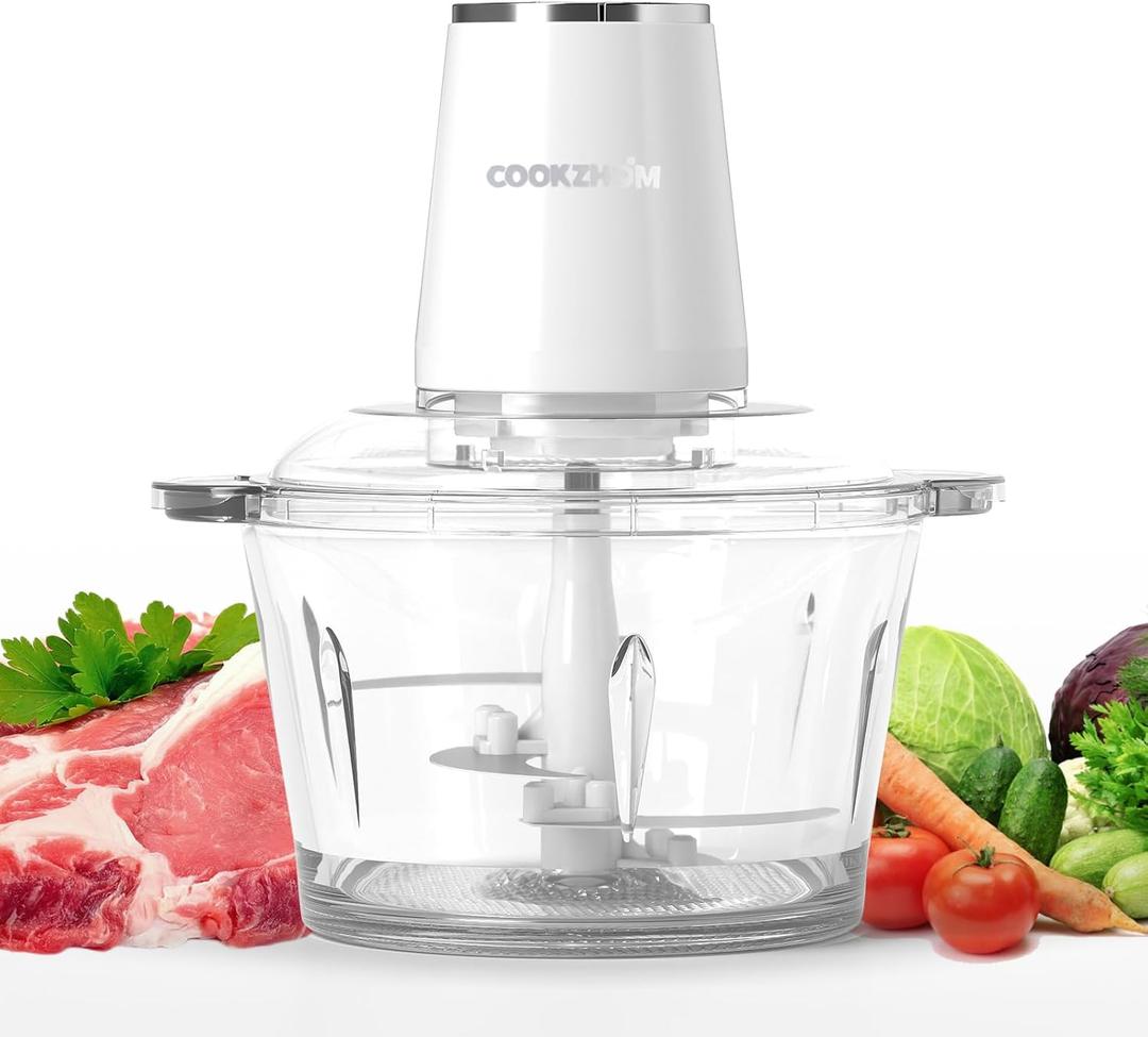 Food Processor,Electric Food Chopper with 500W Stainless Steel Motor & 2 Sharp Blade Sets,8-Cup Glass Bowl for Meat, Vegetables, Fruits and Nuts