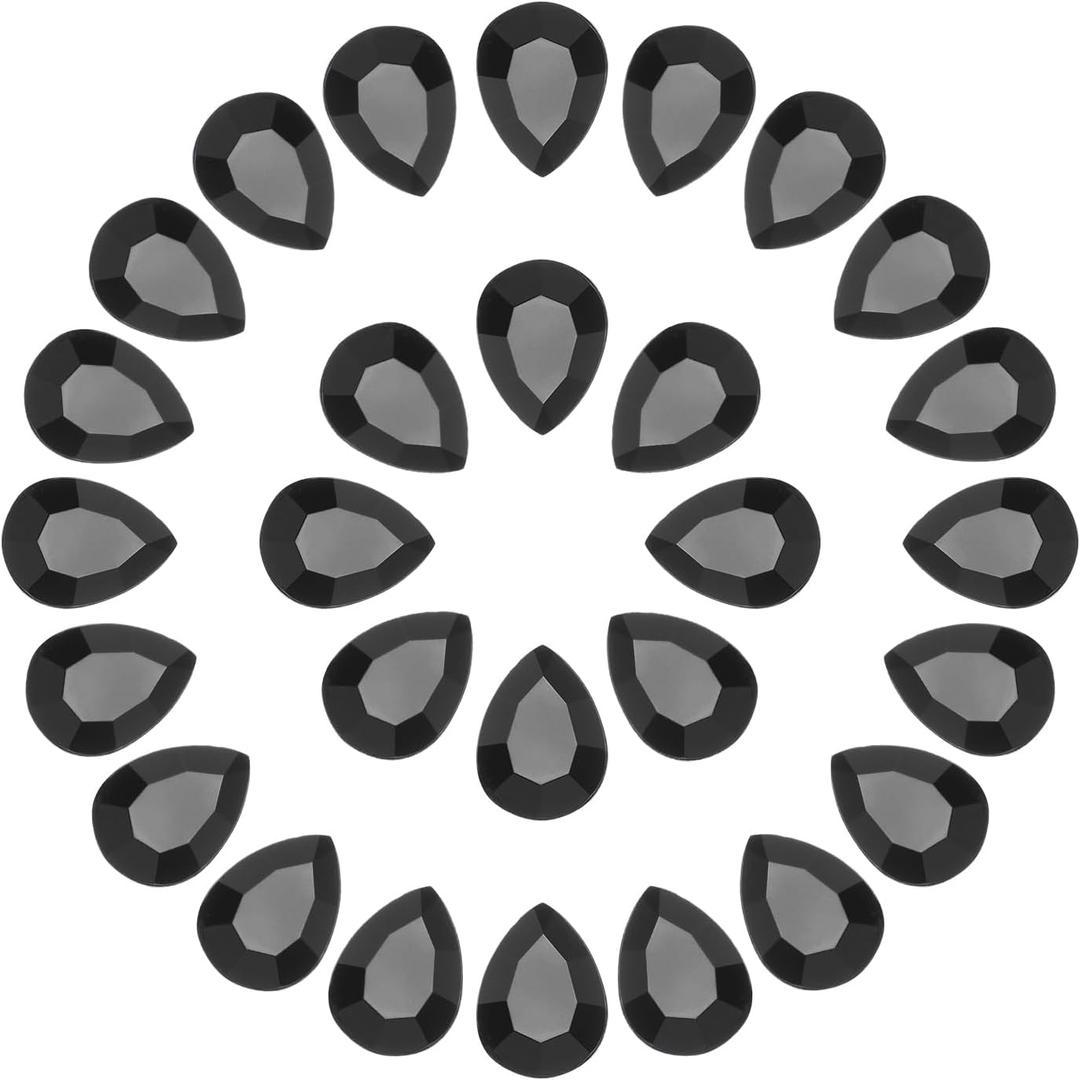 MECCANIXITY 100Pcs 13 x 18 mm Teardrop Rhinestones Acrylic Pointed Back Rhinestone Beads Gems for Jewelry Making Costume Crystal Embellishments Crafts,Black