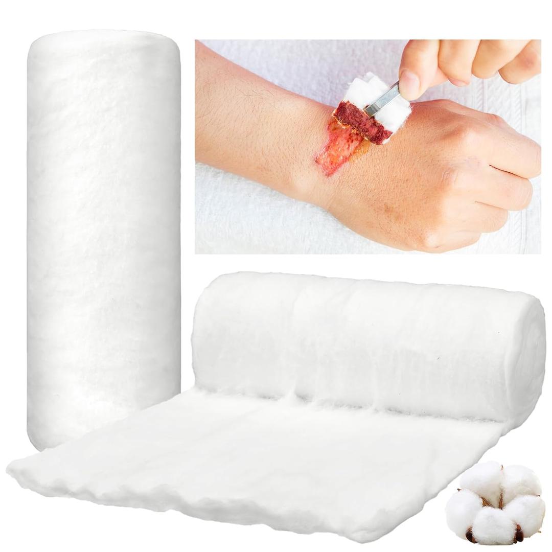 2 Pack White Cotton Roll Non-sterile Cotton for Wound Care Absorbent Soft Cotton Rolled Multipurpose Cotton Use for Cosmetic Application and Product Removal